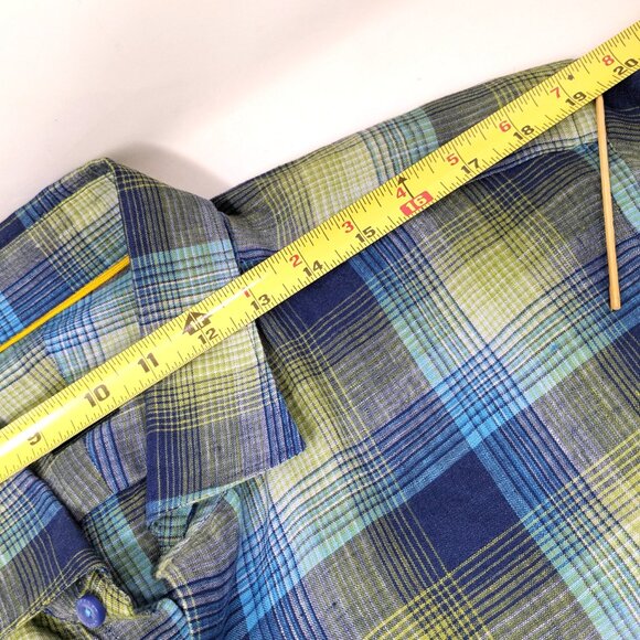 Robert Talbott Linen Shirt XL Long Sleeve Colorful Blue Yellow Plaid button down - Picture 11 of 13